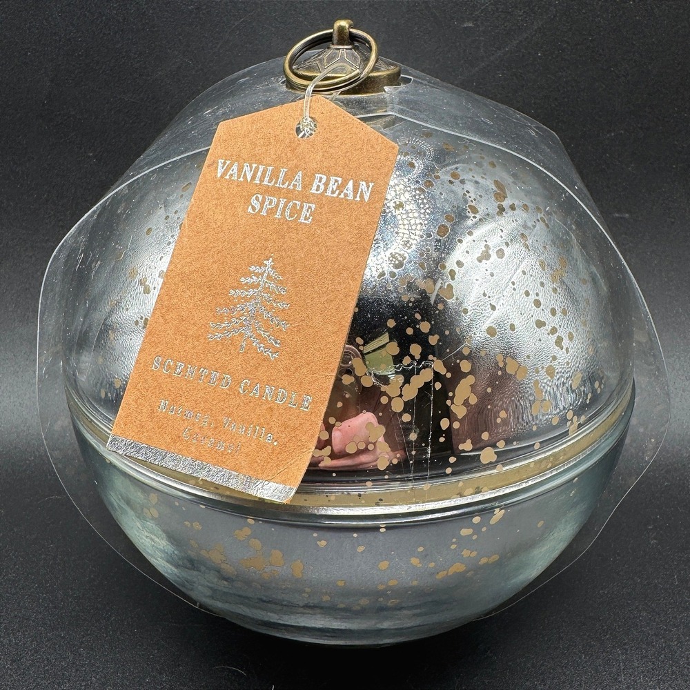 Pottery Barn Style Mercury Glass Ornament Candle Pot Vanilla Bean Christmas 5.5"